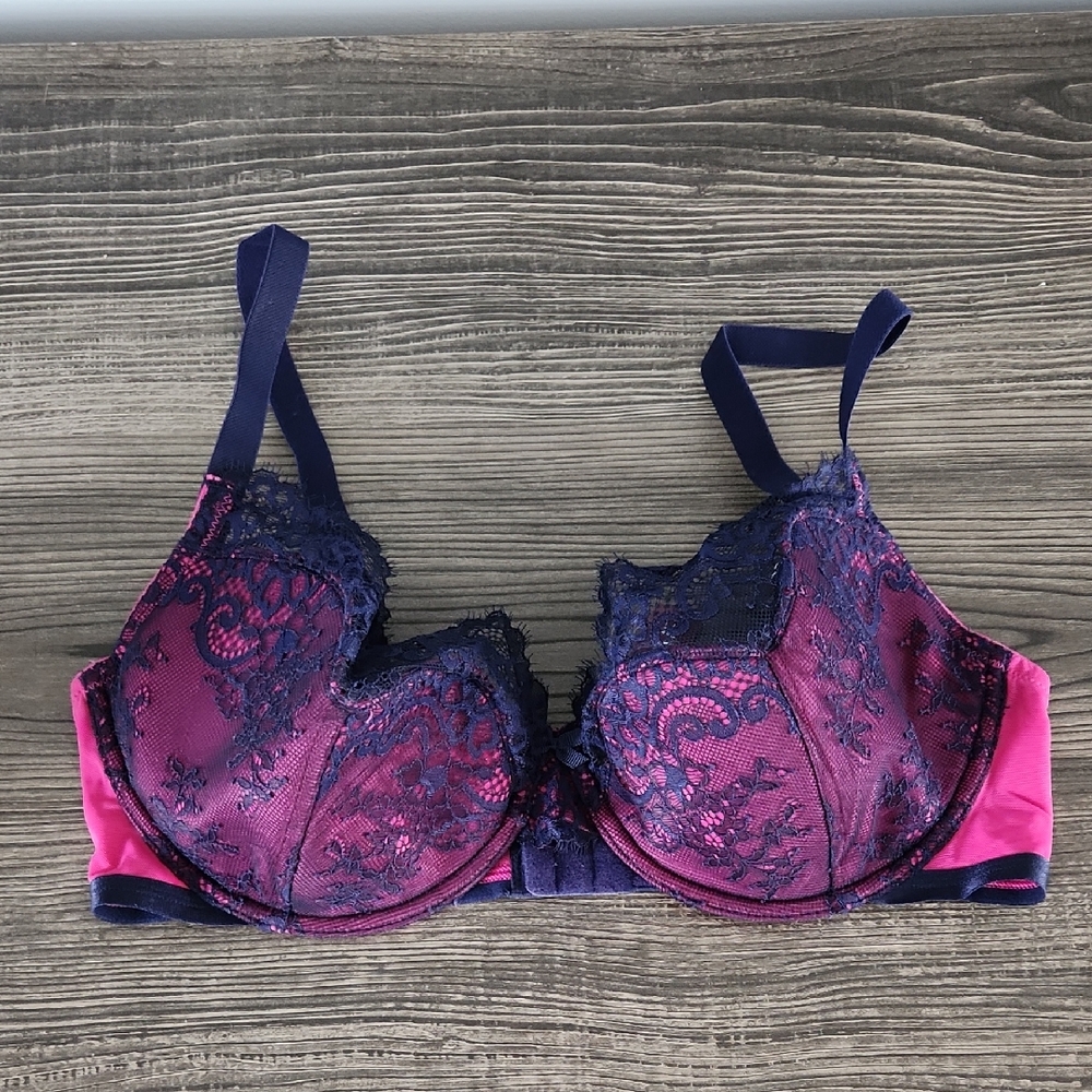 Adore Me Evelyn Lace Women's Bra - Navy and Pink